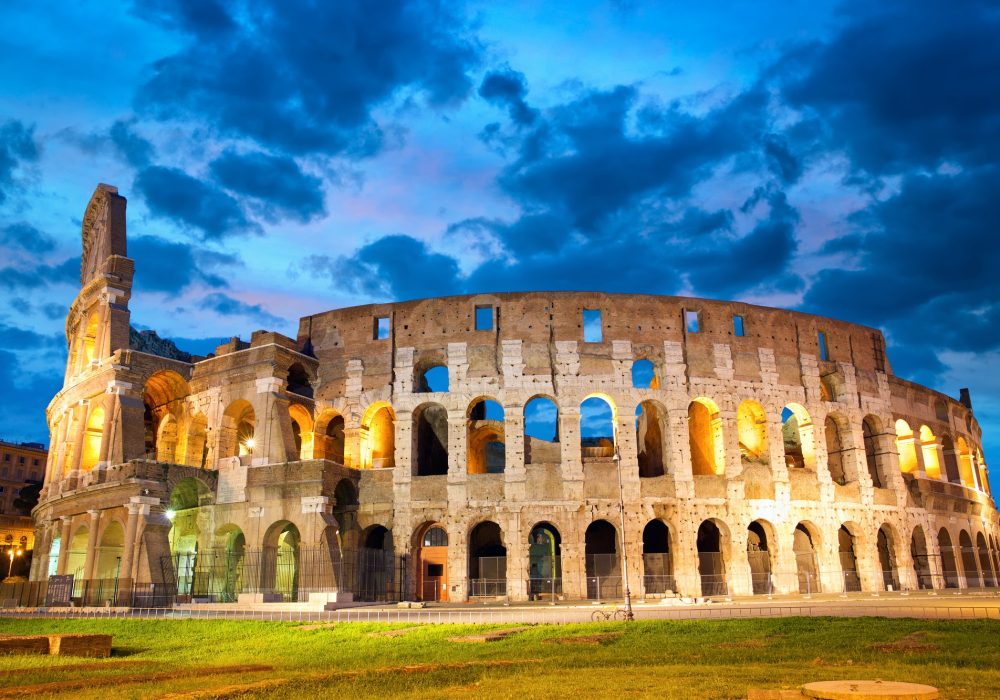 Colosseum or Coliseum in Rome at dusk, Italy